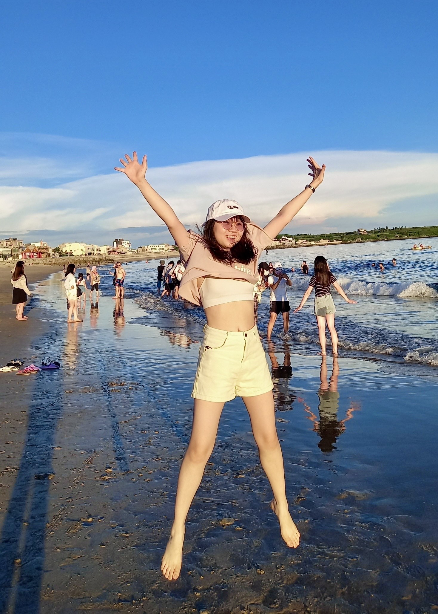 Source image for Joyful Woman Jumps on Beach Then Runs Along Shoreline