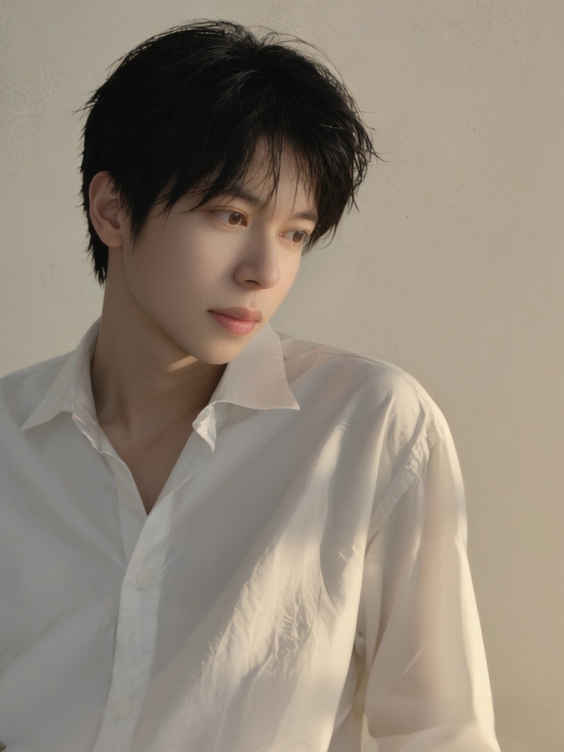 Source image for Dramatic Portrait Man Breaks Stare and Looks Away