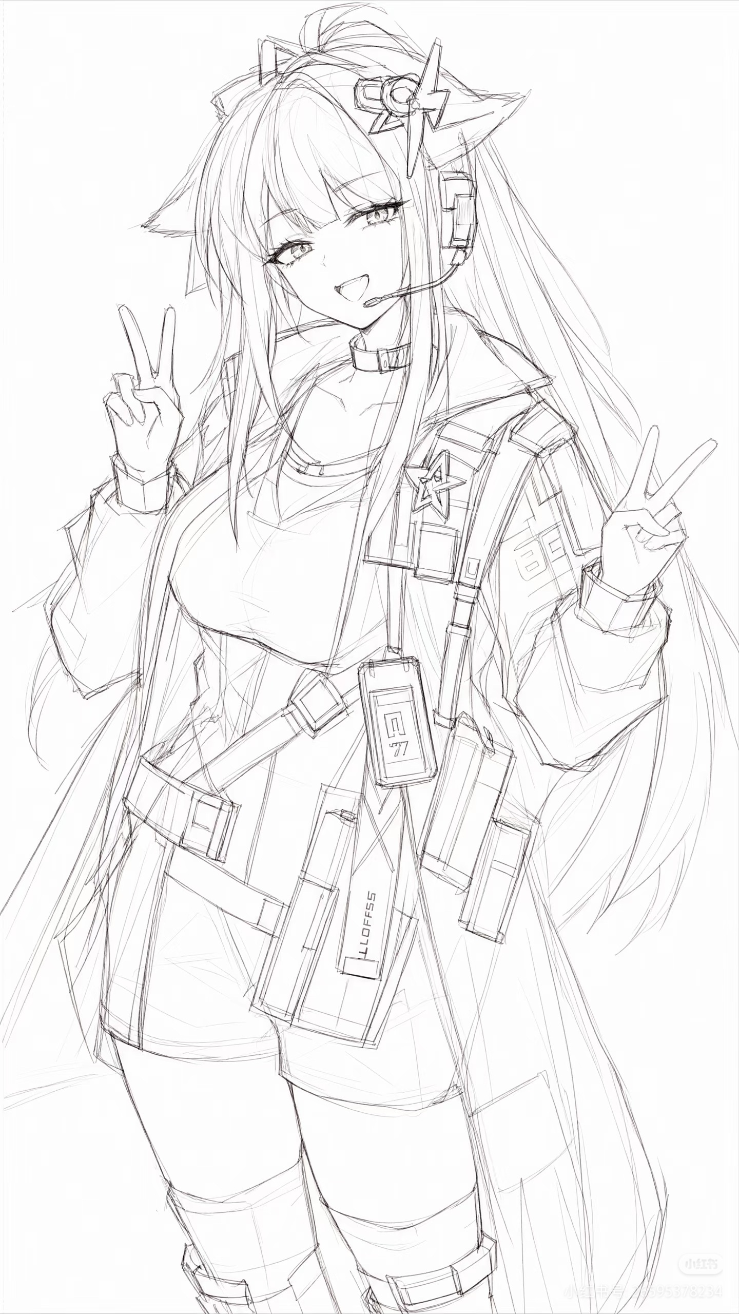 Source image for Anime Tactical Girl Sketch Double Peace Sign Animation