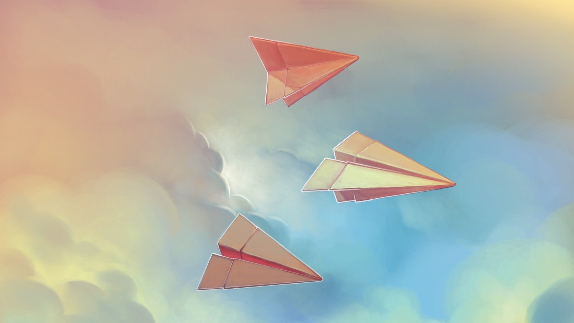 Source image for Three Paper Airplanes Soaring Through Pastel Clouds