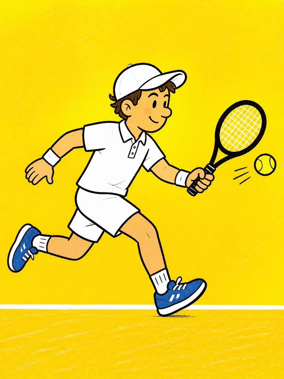 Source image for Cartoon Boy Swings Racket at Tennis Ball on Yellow Court