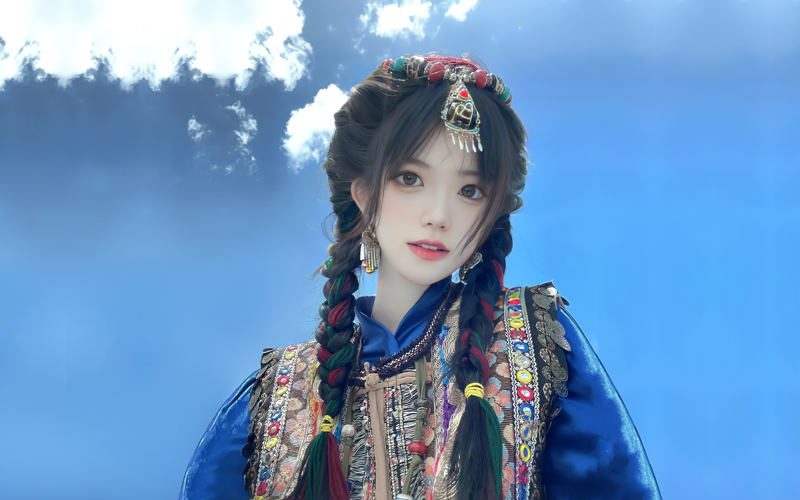 Source image for Ethnic Warrior Girl Headpiece Jingles and Braids Sway in Wind