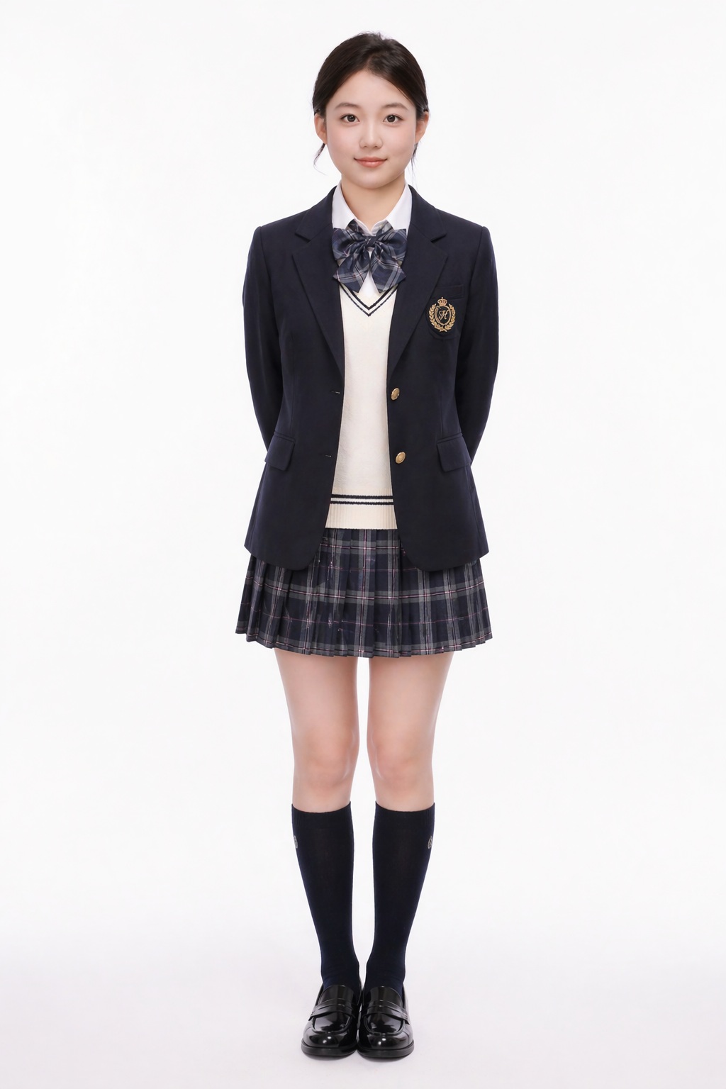 Source image for Schoolgirl Uniform Pose Breaks into Playful Wink and Head Tilt