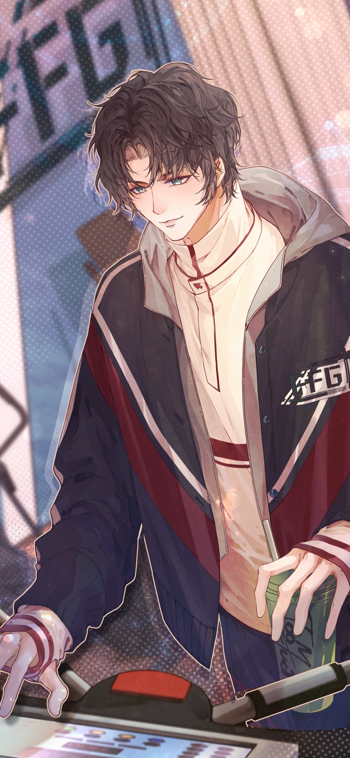 Source image for Anime Gamer Smirks While Tapping Arcade Control Panel