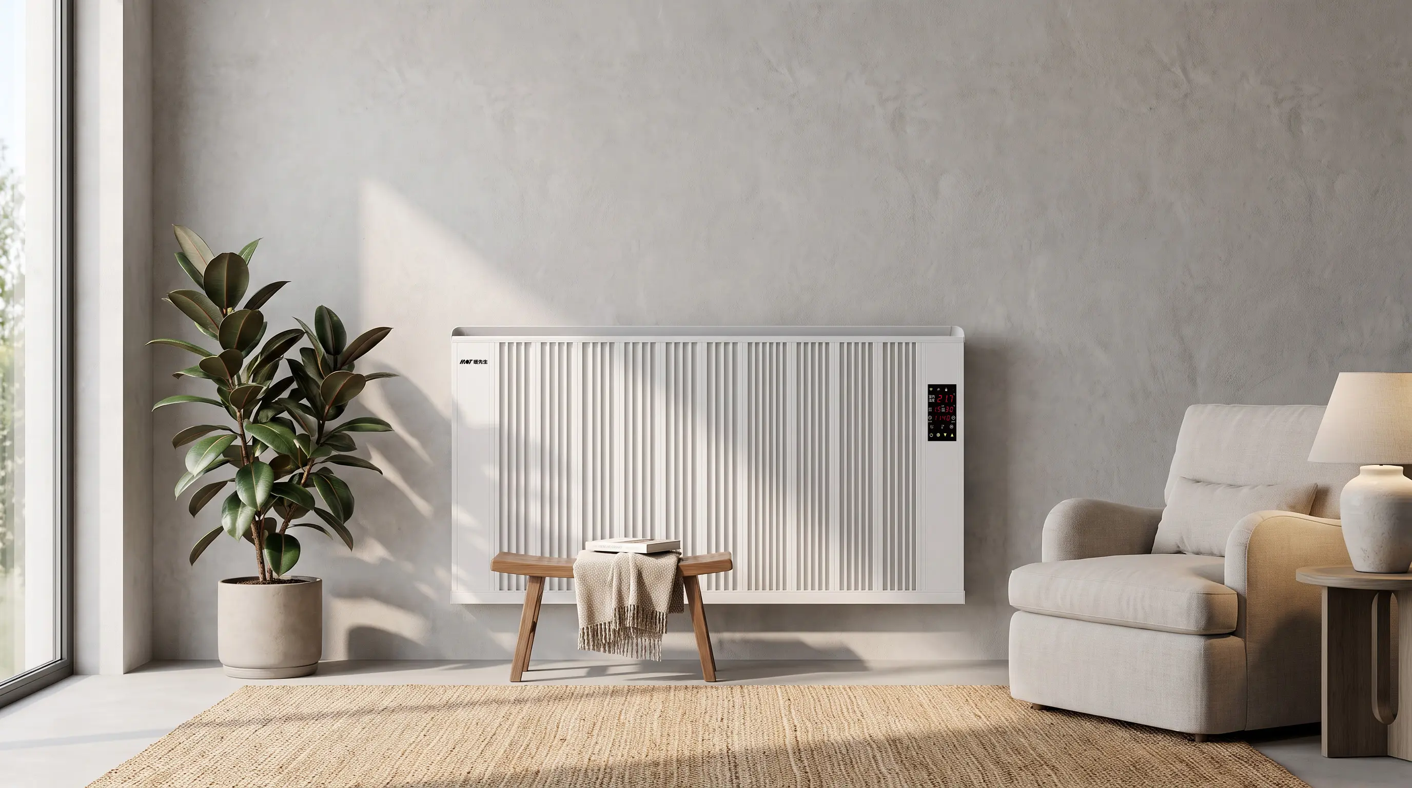Source image for Minimalist Living Room Heater Displaying Warmth in Natural Light