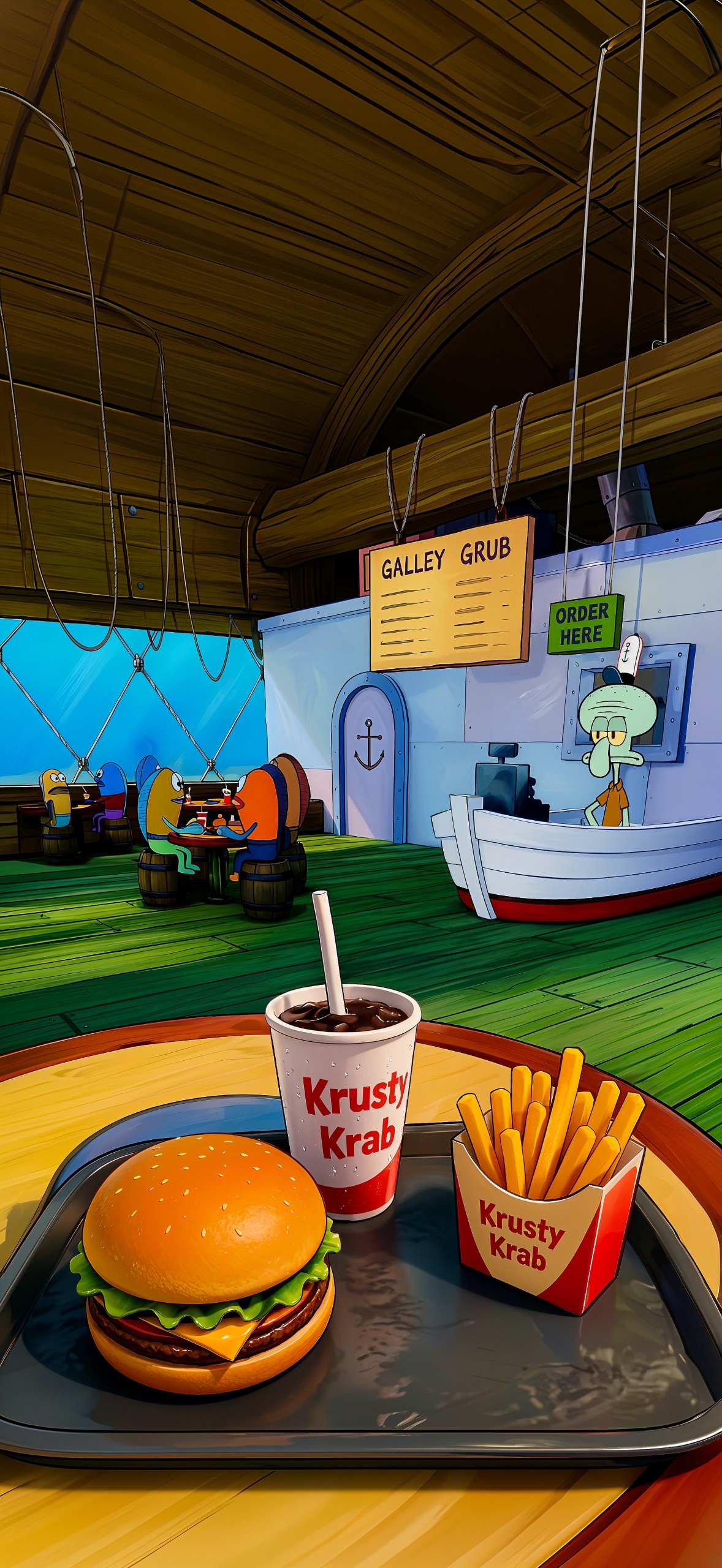 Source image for Squidward Watches Krusty Krab Meal on Galley Grub Counter