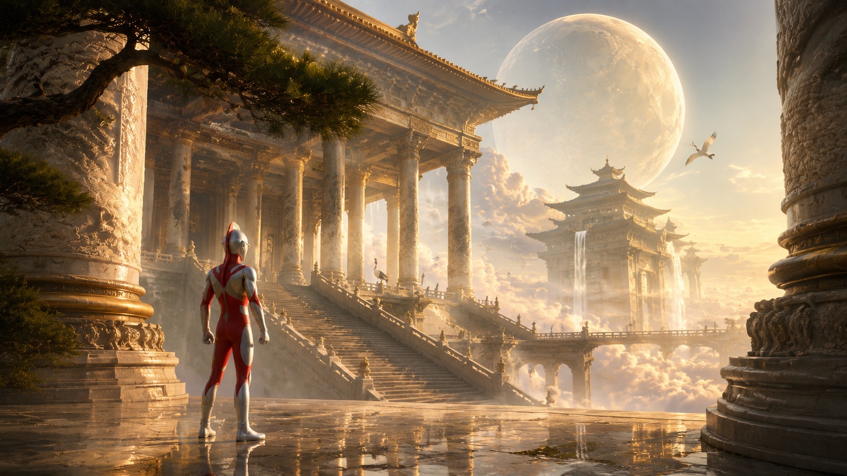 Source image for Ultraman Fires Beam at Giant Moon Over Celestial Palace