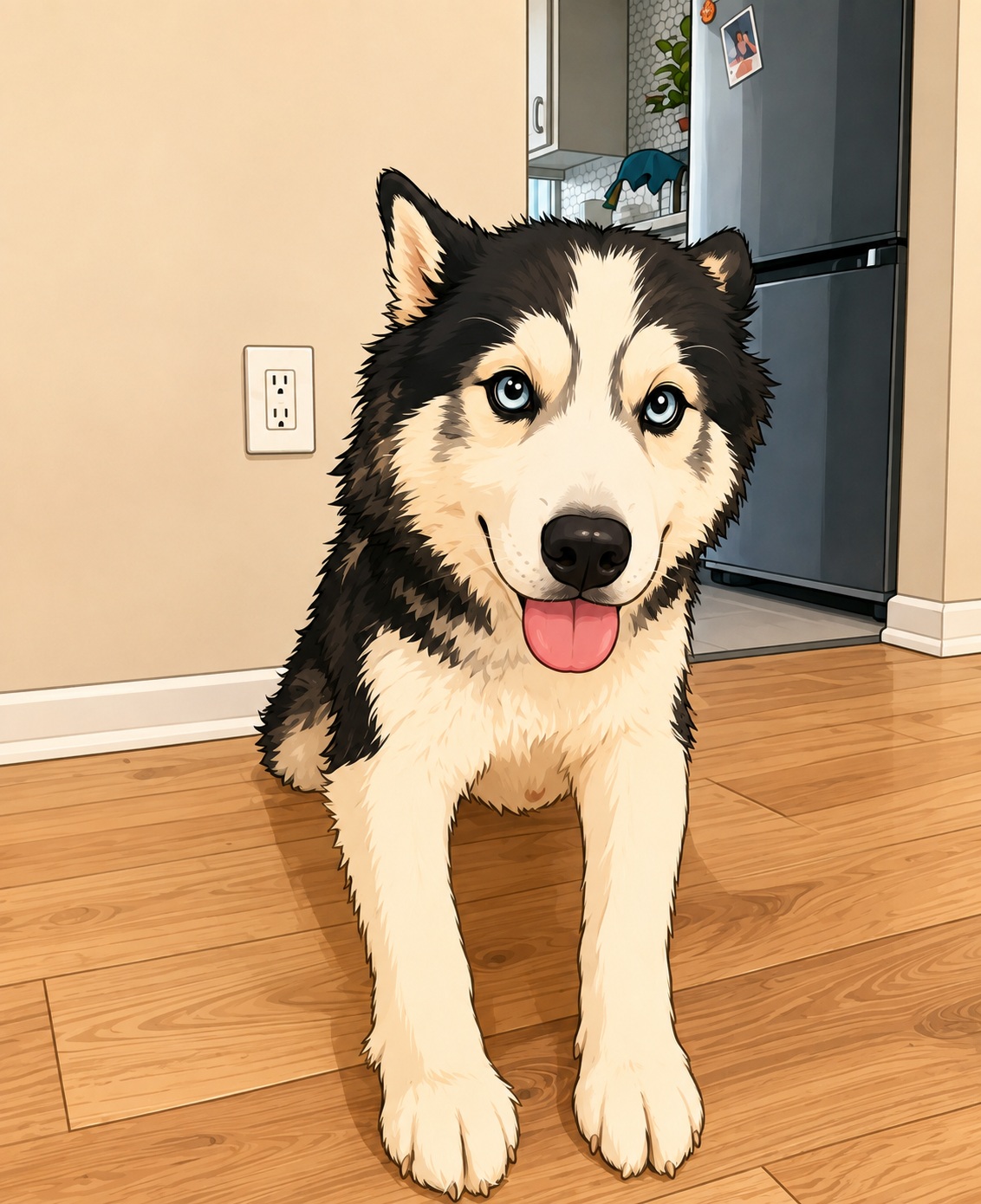 Source image for Happy Cartoon Husky Wags Tail and Bounces with Excitement