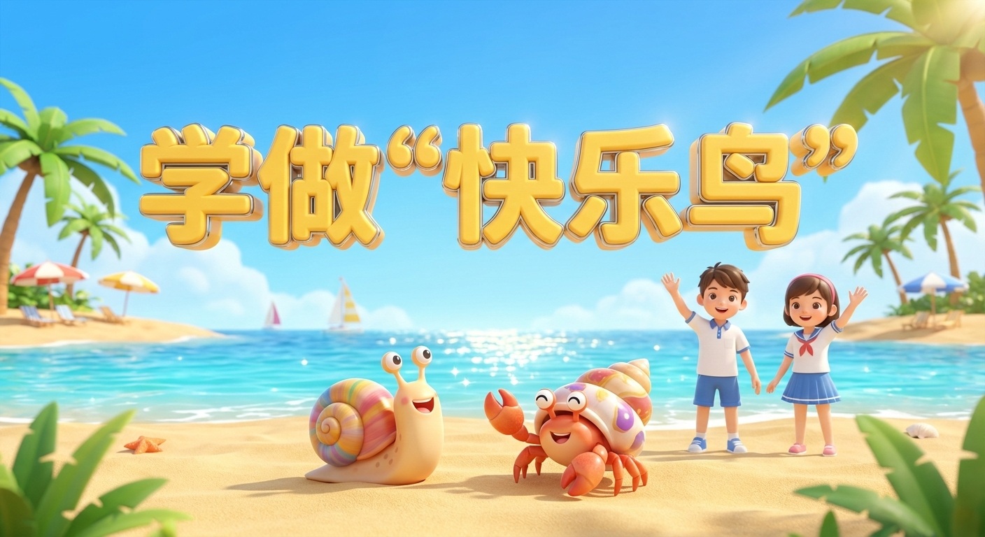 Source image for Happy Cartoon Snail and Crab on Sunny Beach with Jumping Kids