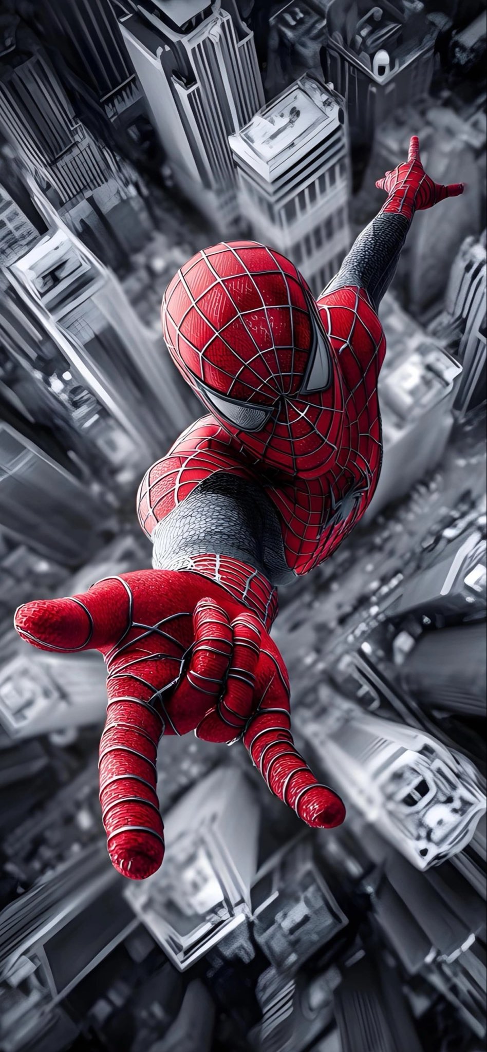 Source image for Spider-Man Dives Through Monochrome City Skyscrapers
