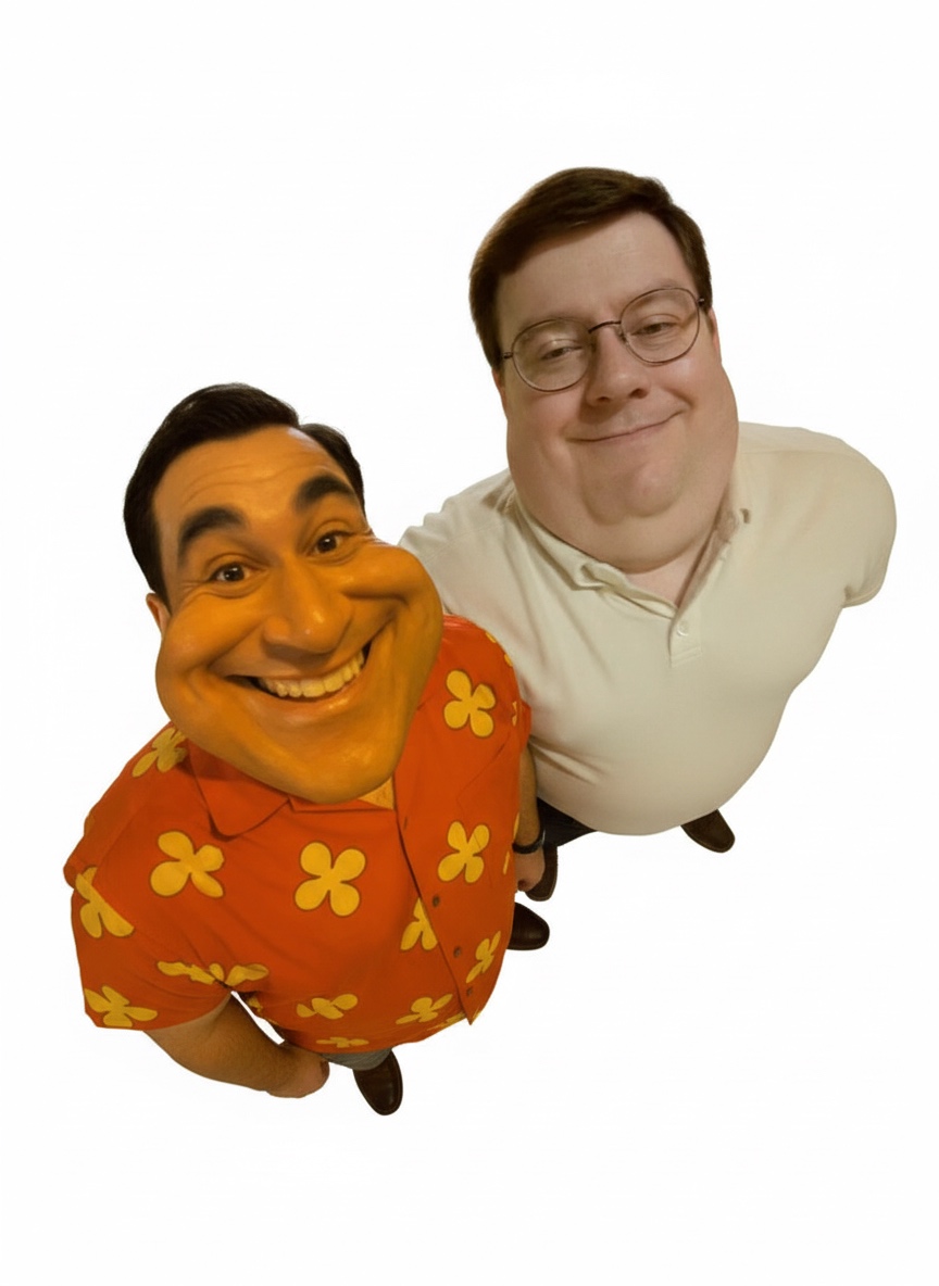 Source image for Caricature Man and Glasses Guy Look Up from Extreme High Angle
