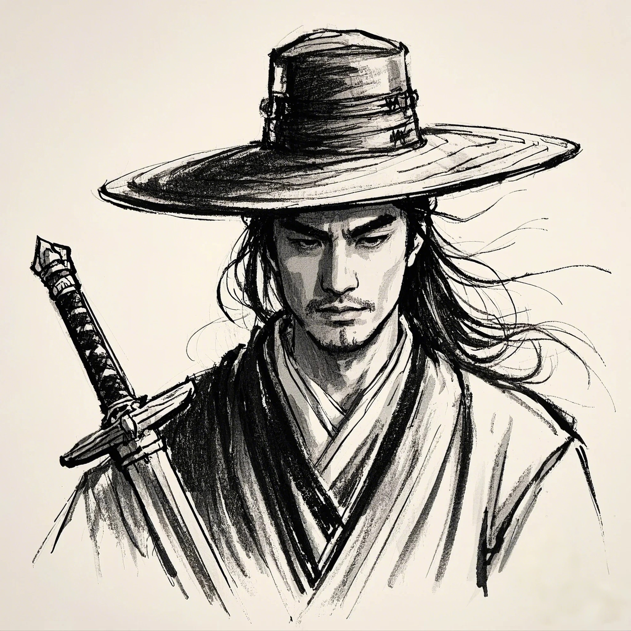 Source image for Ink Sketch Samurai Warrior Comes to Life with Wind and Gaze