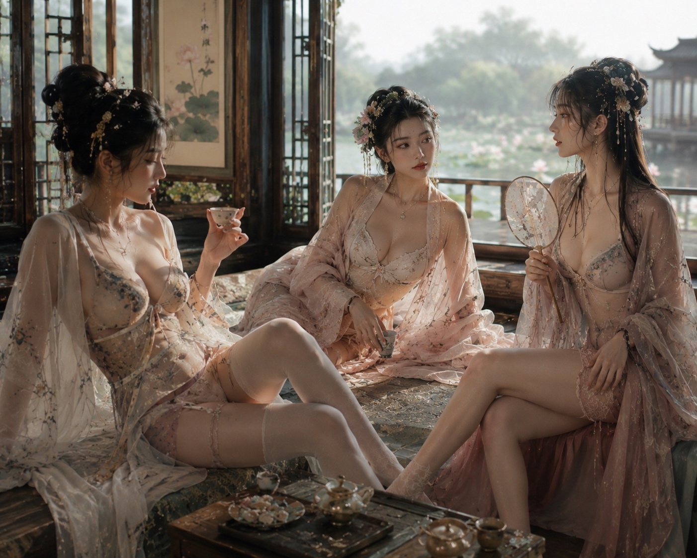 Source image for Ethereal Tea Party in Ancient Pavilion with Sheer Robes