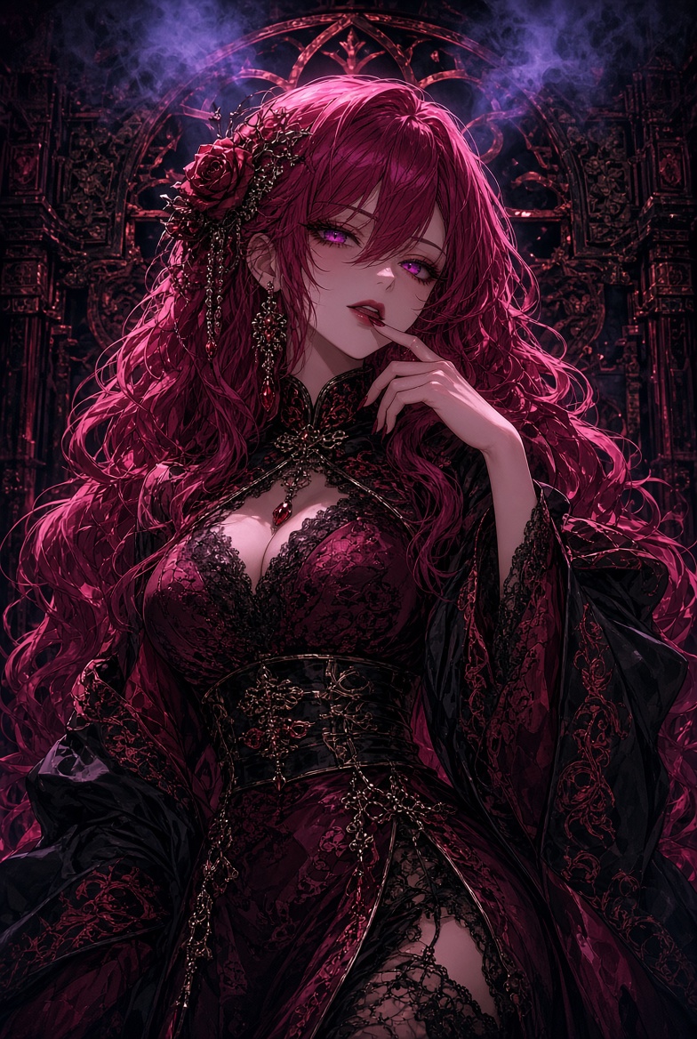 Source image for Gothic Vampire Woman Makes Heart Gesture During Slow Zoom