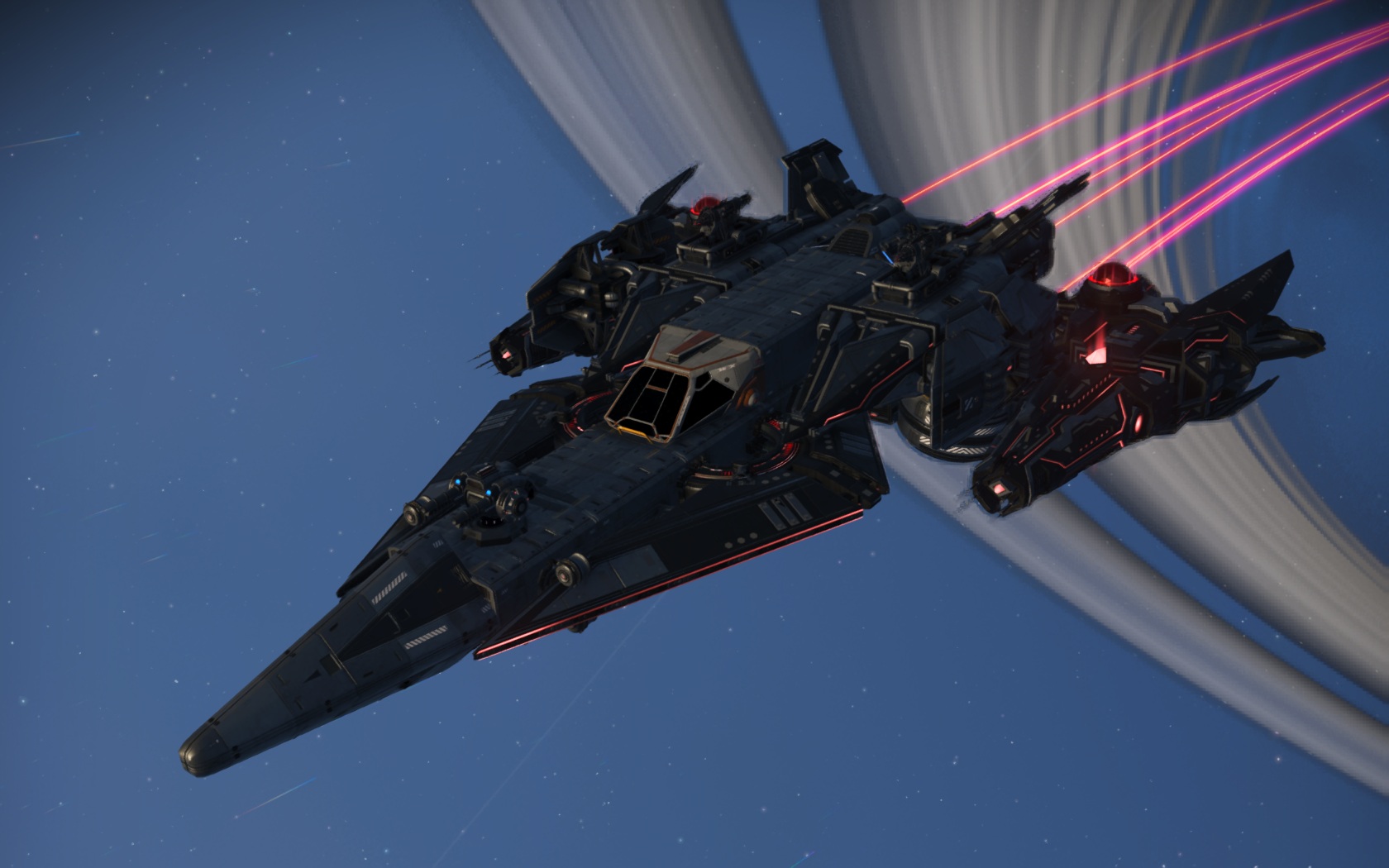 Source image for Armored Starship Fires Lasers Past Ringed Planet