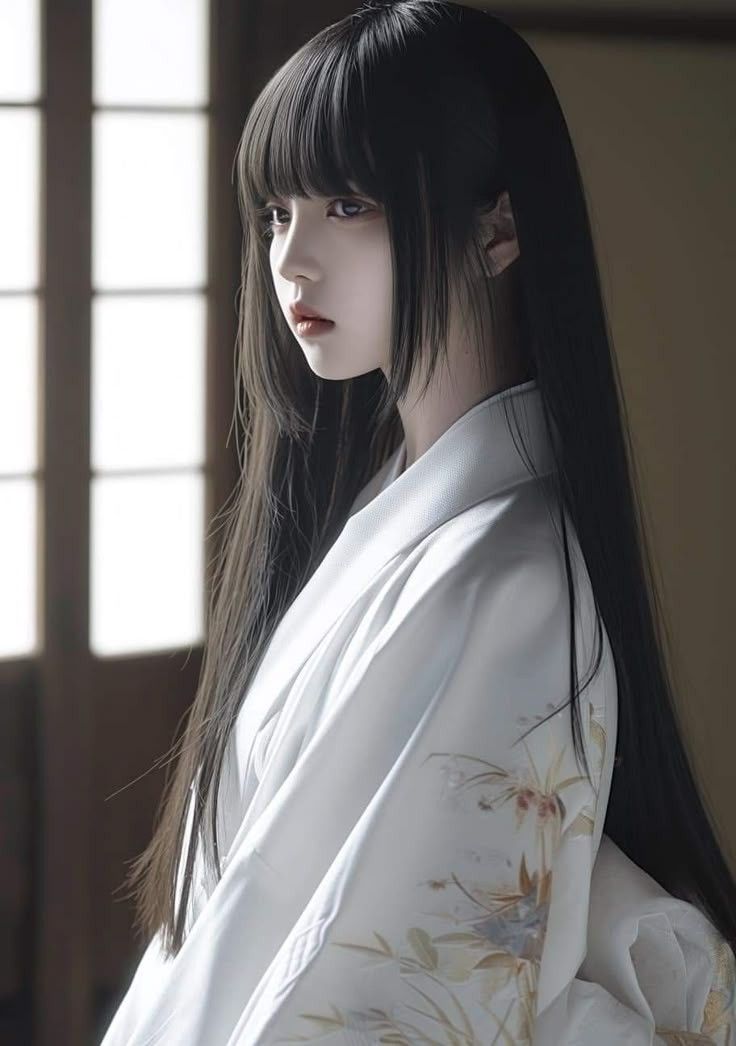 Source image for Serene Woman in White Kimono Turns Head with Subtle Blink