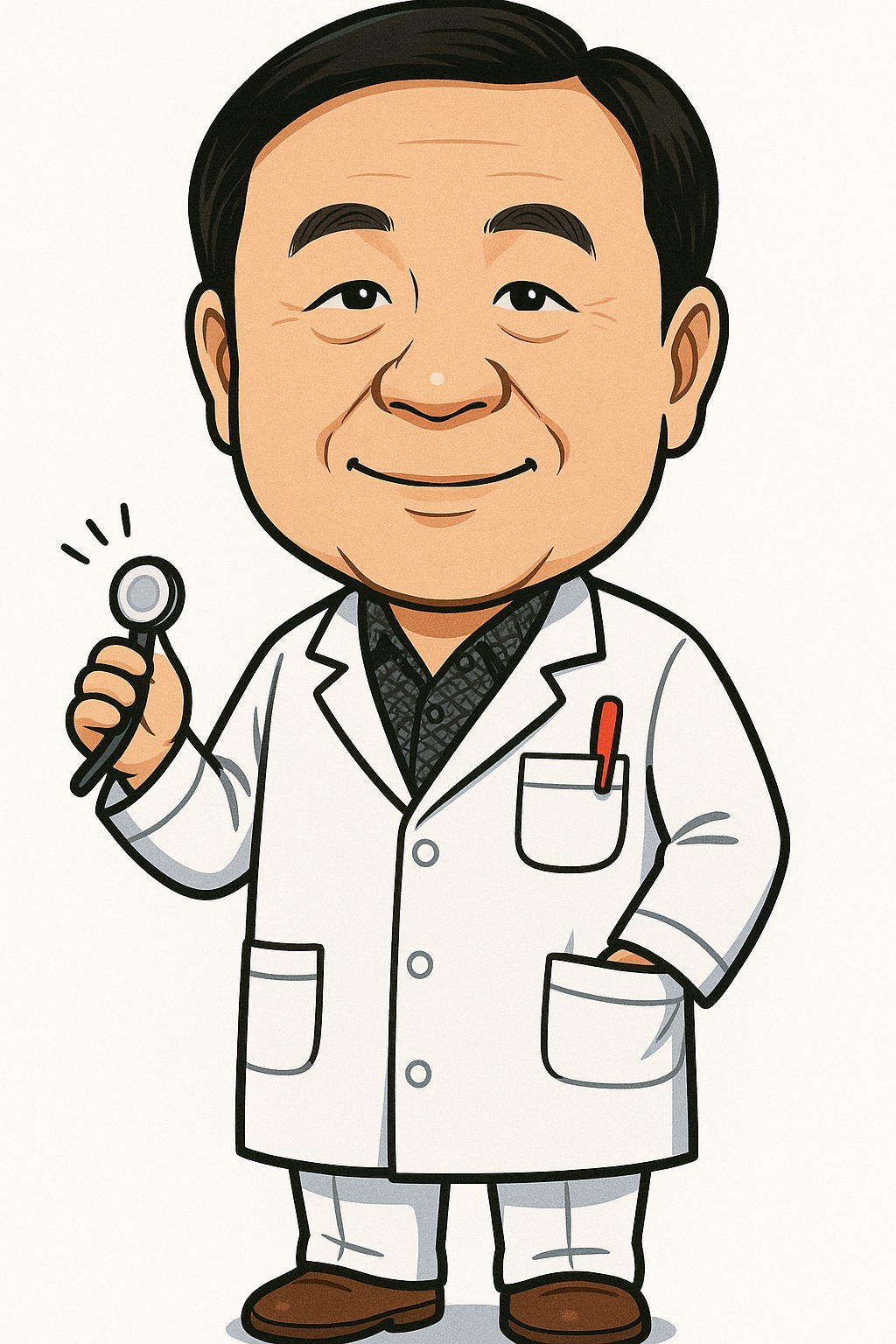 Source image for Cartoon Doctor Winks and Taps Stethoscope in Confident Pose