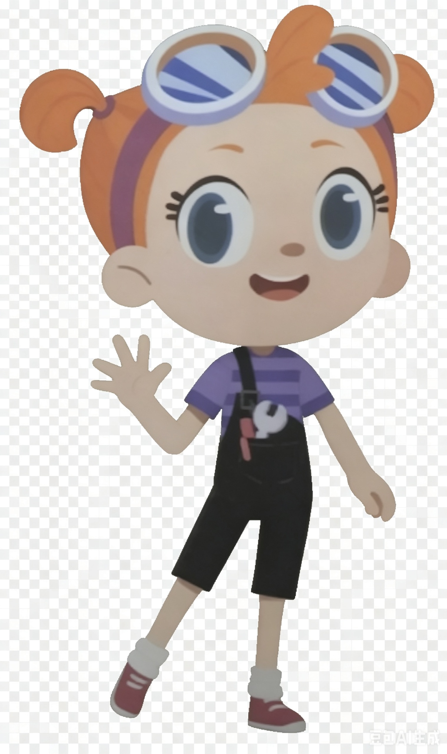 Source image for Enthusiastic 3D Cartoon Mechanic Girl Waving and Bouncing
