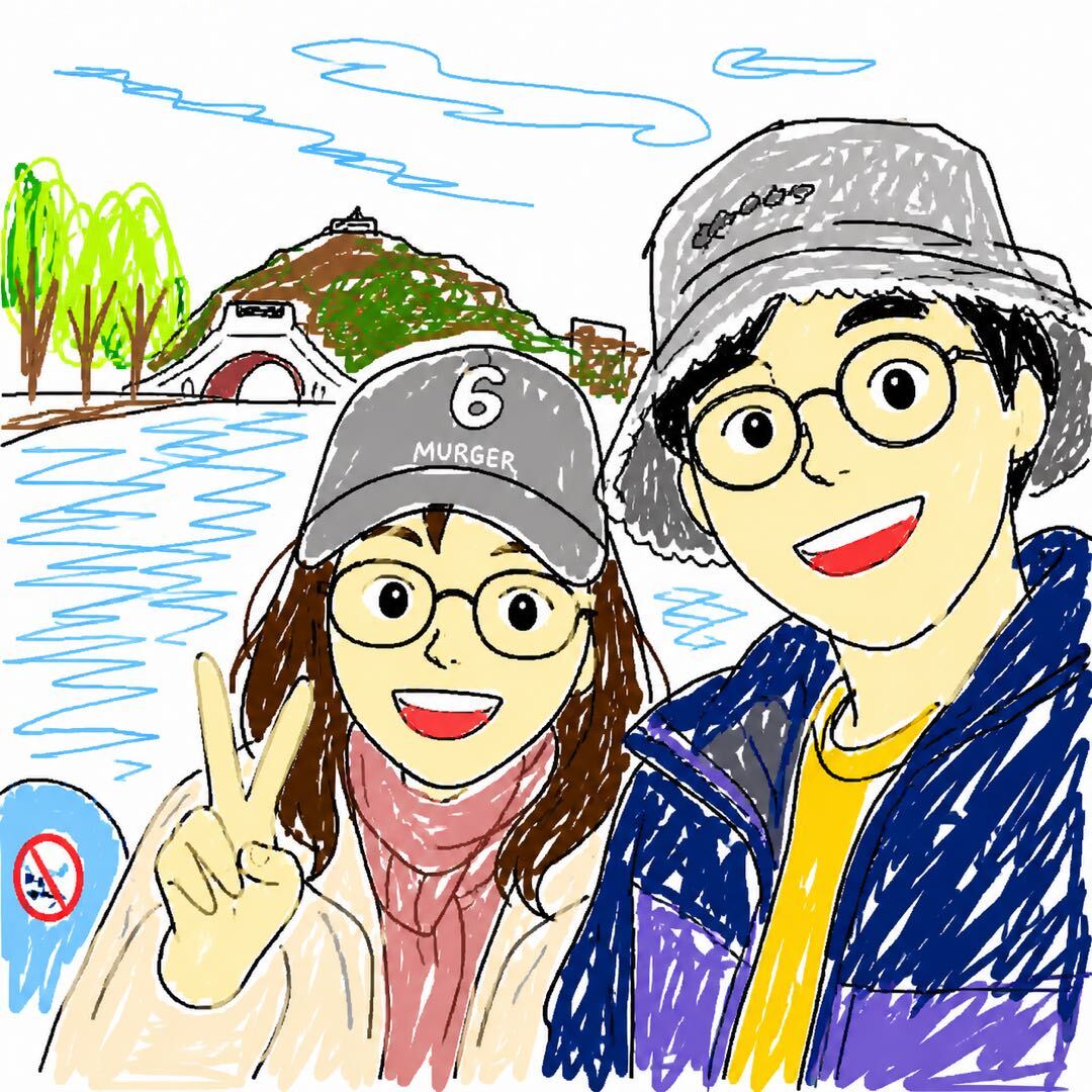 Source image for Sketchy Couple Posing with Peace Sign and Scrolled Background