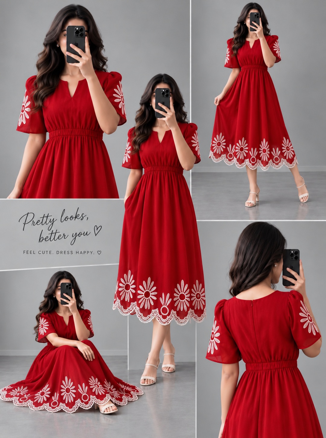 Source image for Red Floral Dress Mirror Selfie Collage Animation