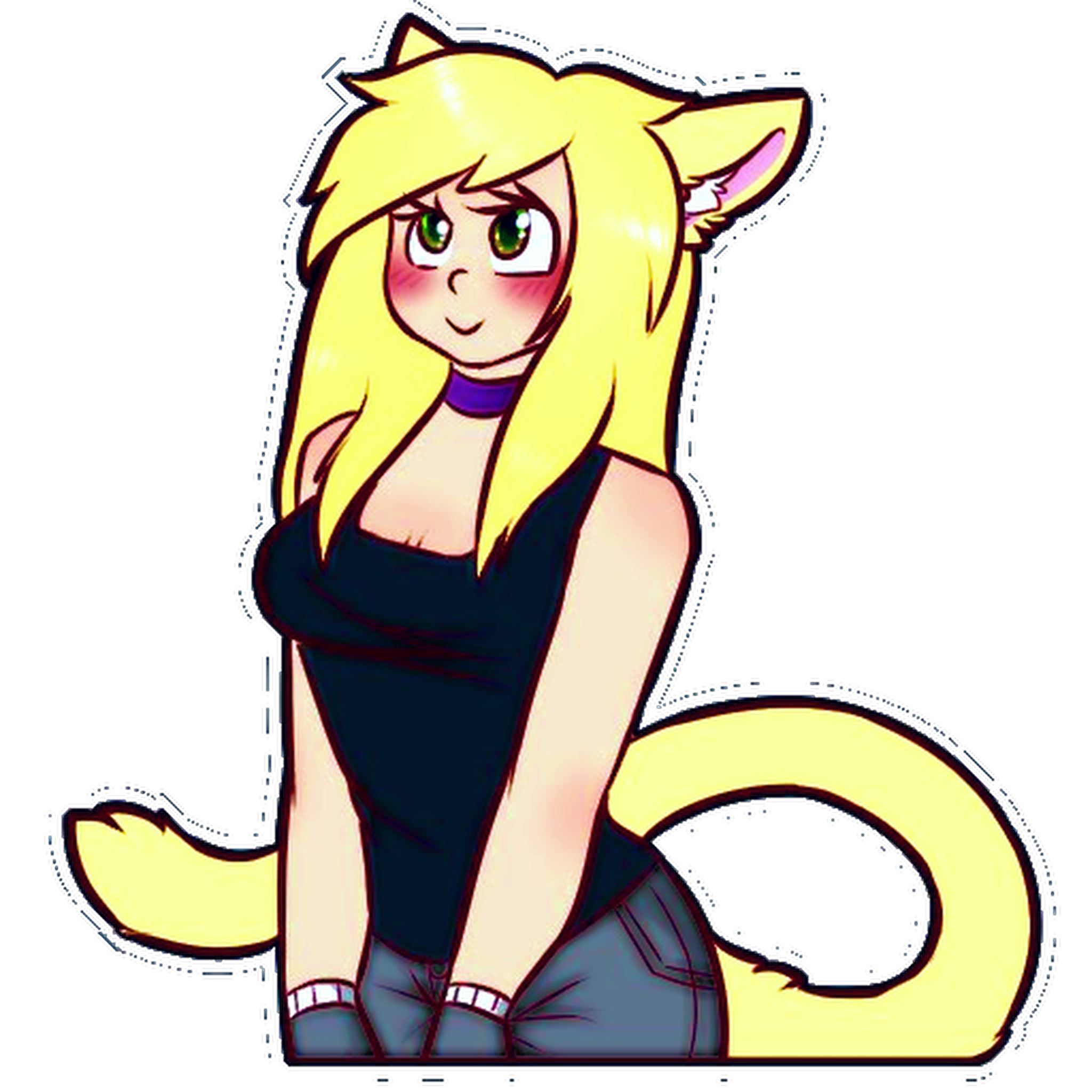 Source image for Blushing Anime Cat Girl Sticker Comes to Life with Shy Tail Wag