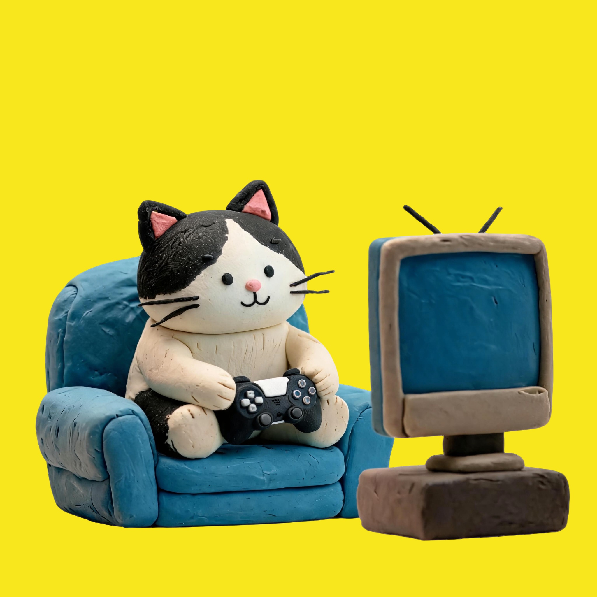 Source image for Clay Cat Intensely Pressing Game Controller Buttons