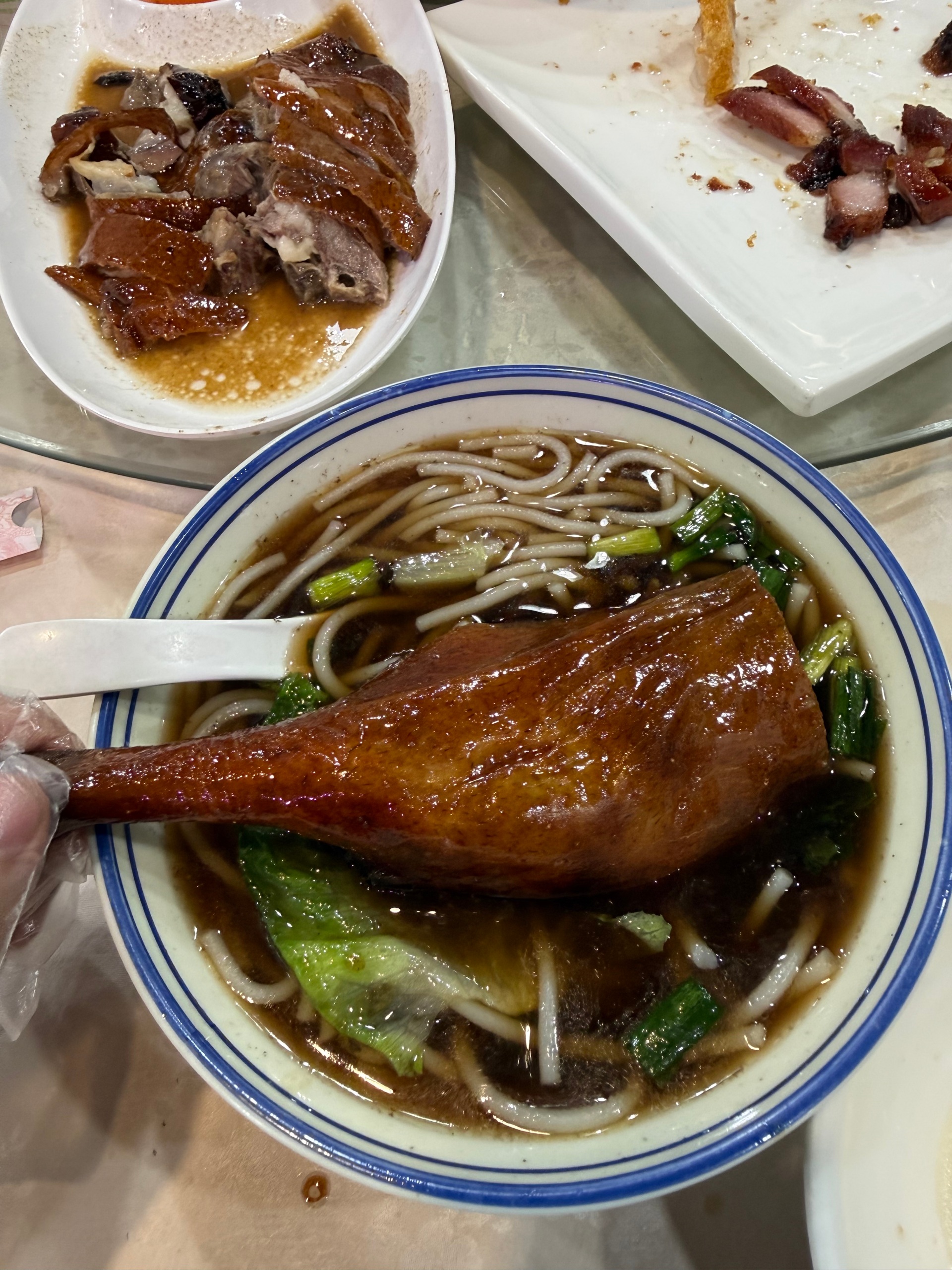 Source image for Glossy Roasted Duck Leg Lifted from Steaming Noodle Bowl
