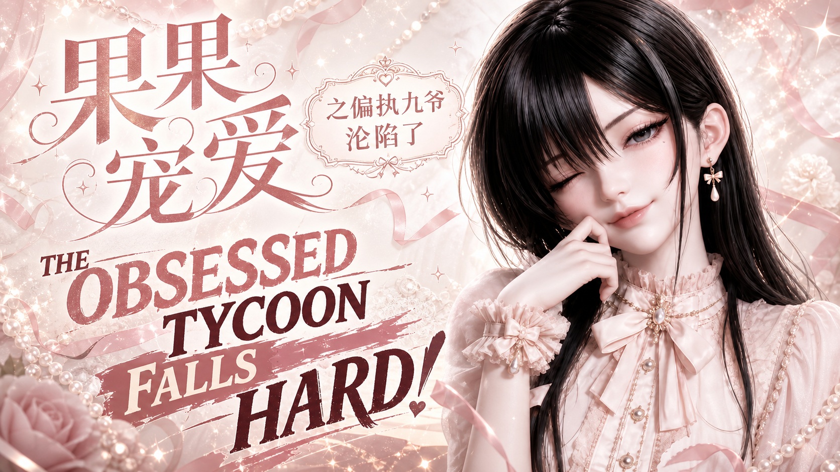 Source image for Winking Anime Girl in Pink Dress with Obsessed Tycoon Title Text