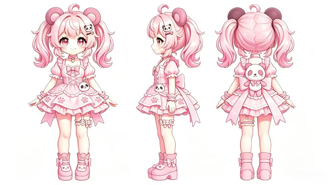 Source image for Pink Anime Girl Character Model 360 Rotation Showcase