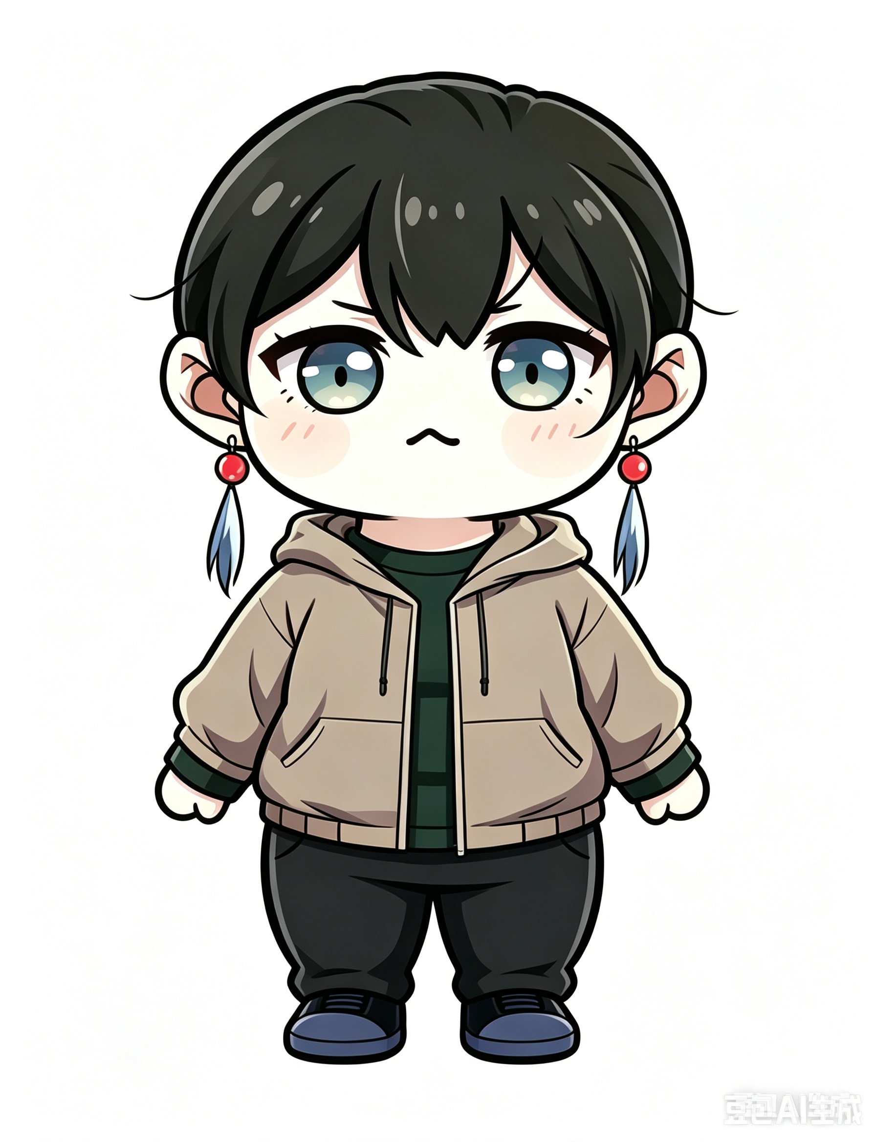 Source image for Grumpy Chibi Character Swaying With Feather Earrings