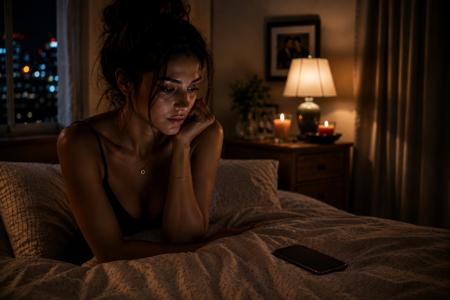 Source image for Woman Resting Head on Hand After Deciding Not to Reply to Text