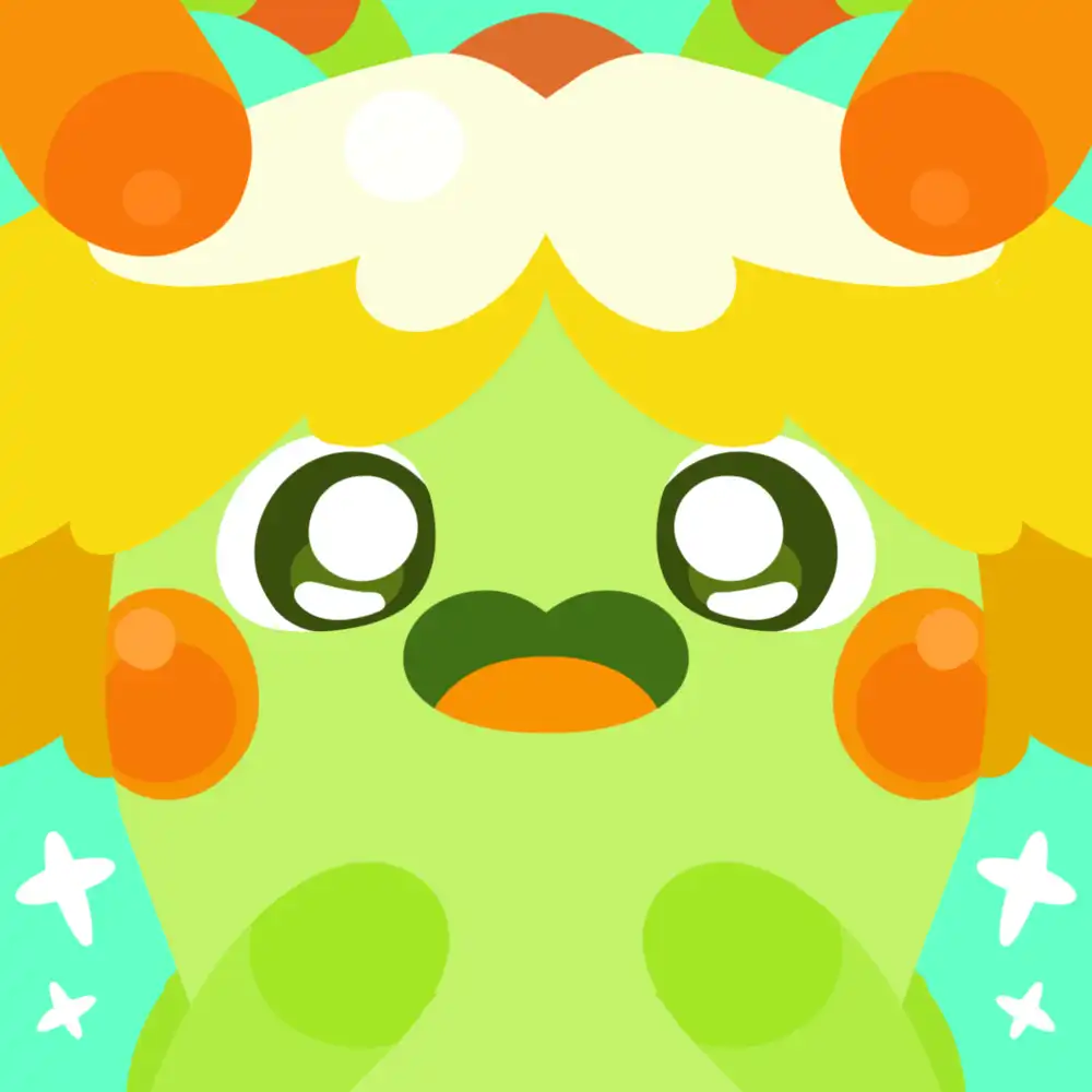 Source image for Shocked Green Cartoon Creature Reacts with Wide Eyes and Sparkles
