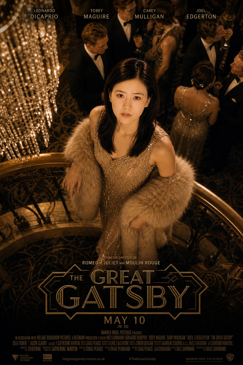 Source image for Gatsby Style Woman Ascending Staircase and Smiling at Camera