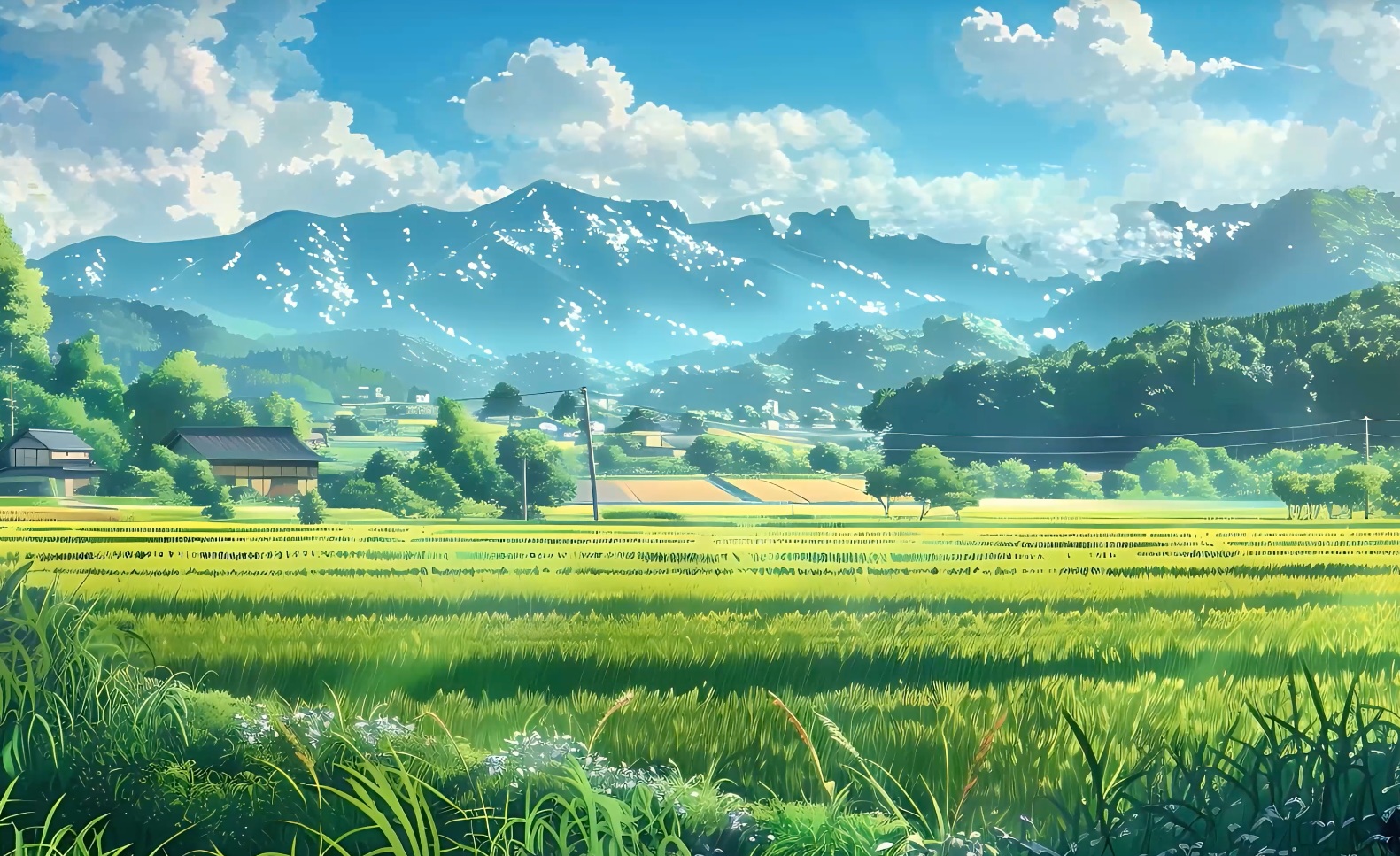 Source image for Anime Rice Fields Swaying Under Bright Summer Clouds