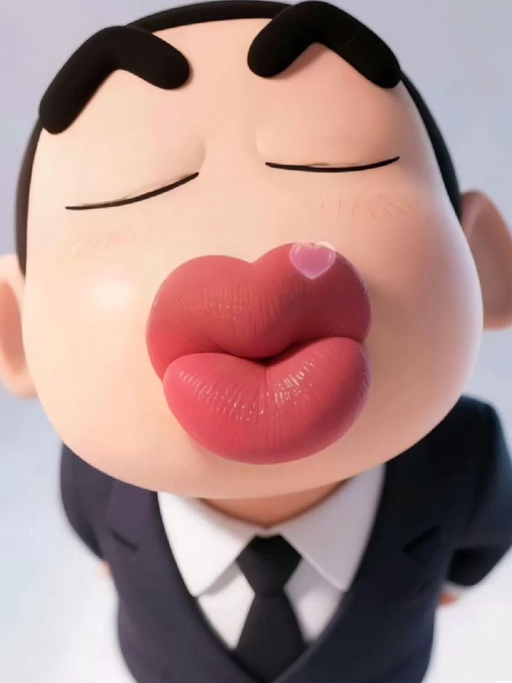 Source image for Formal Cartoon Character Makes Exaggerated Puckered Kiss Face