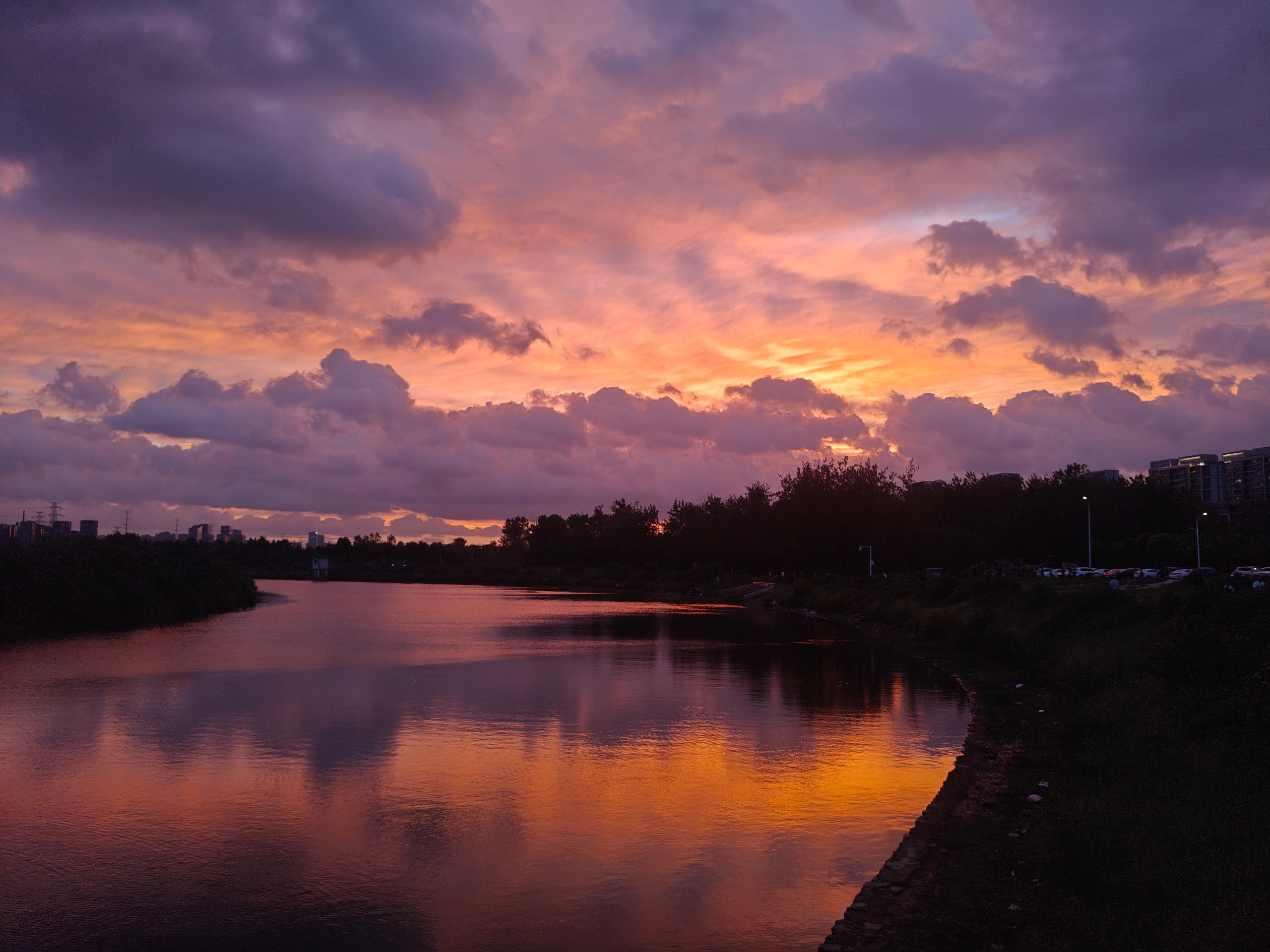 Source image for Dramatic Purple Sunset Clouds Reflecting on Calm River Water