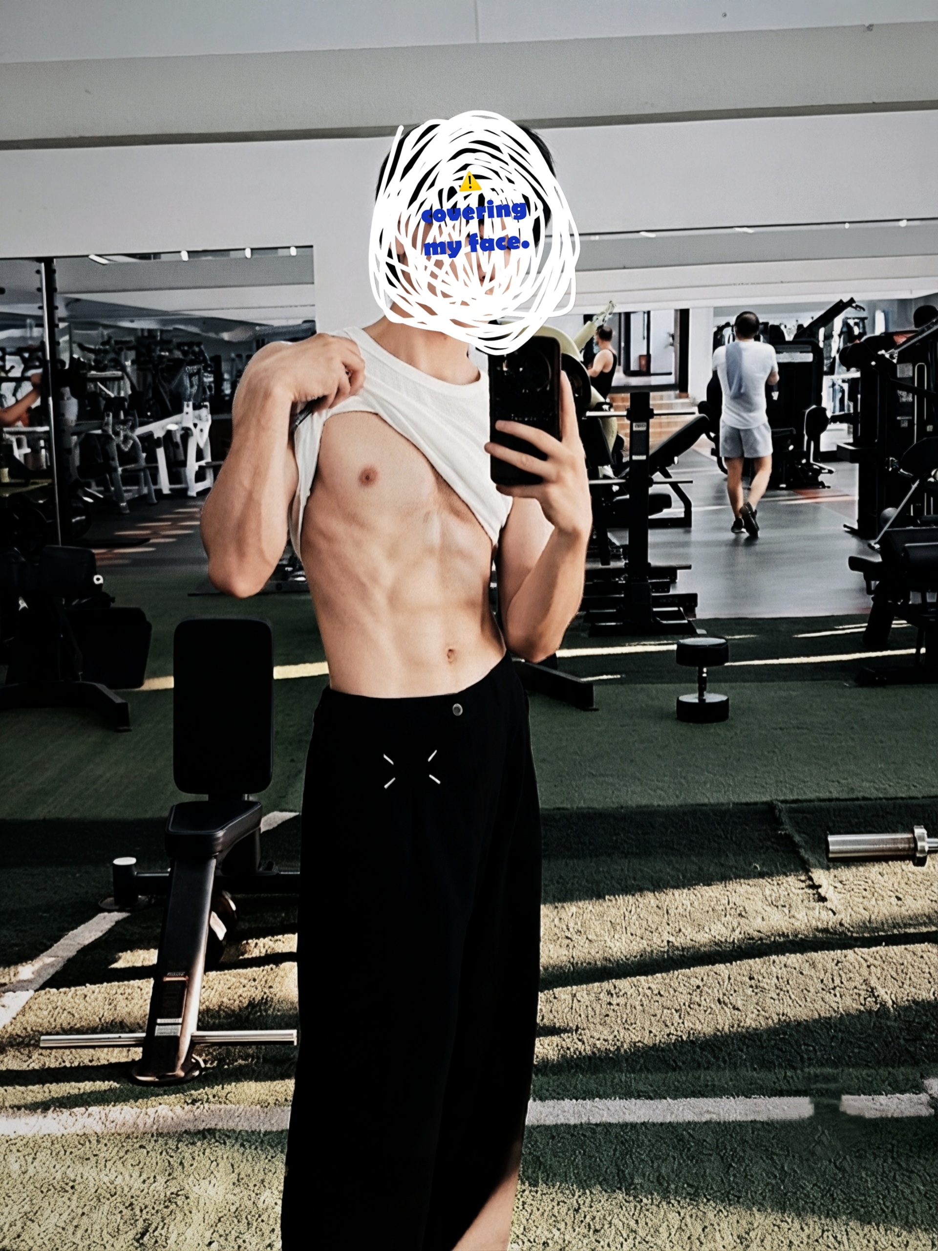 Source image for Gym Selfie Reveal With Anonymity Overlay And Scribbled Face