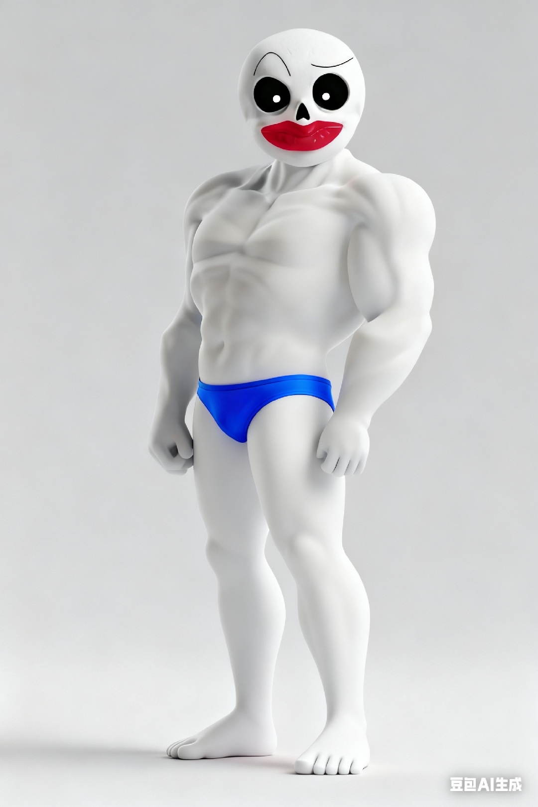 Source image for Muscular White Masked Character Flexes in Blue Briefs