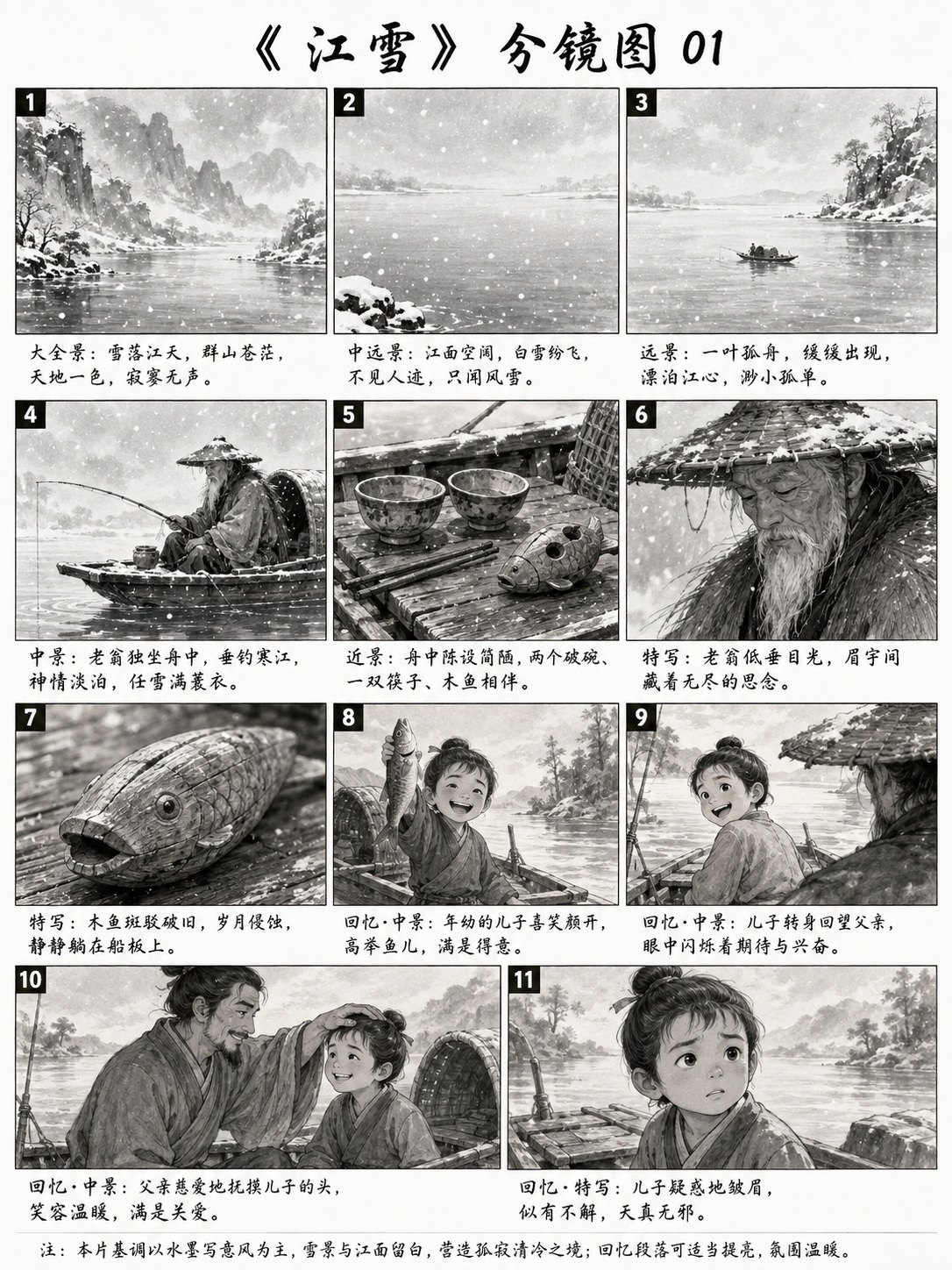 Source image for Elderly Fisherman Remembers Son in Snowy Ink Wash Animation