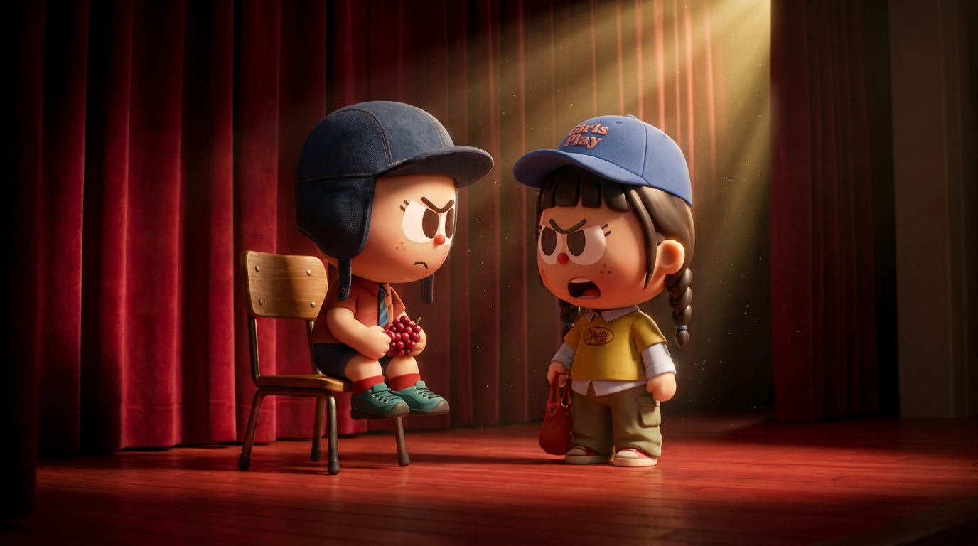 Source image for Angry Cartoon Kids Suddenly Embrace and Burst into Laughter on Stage